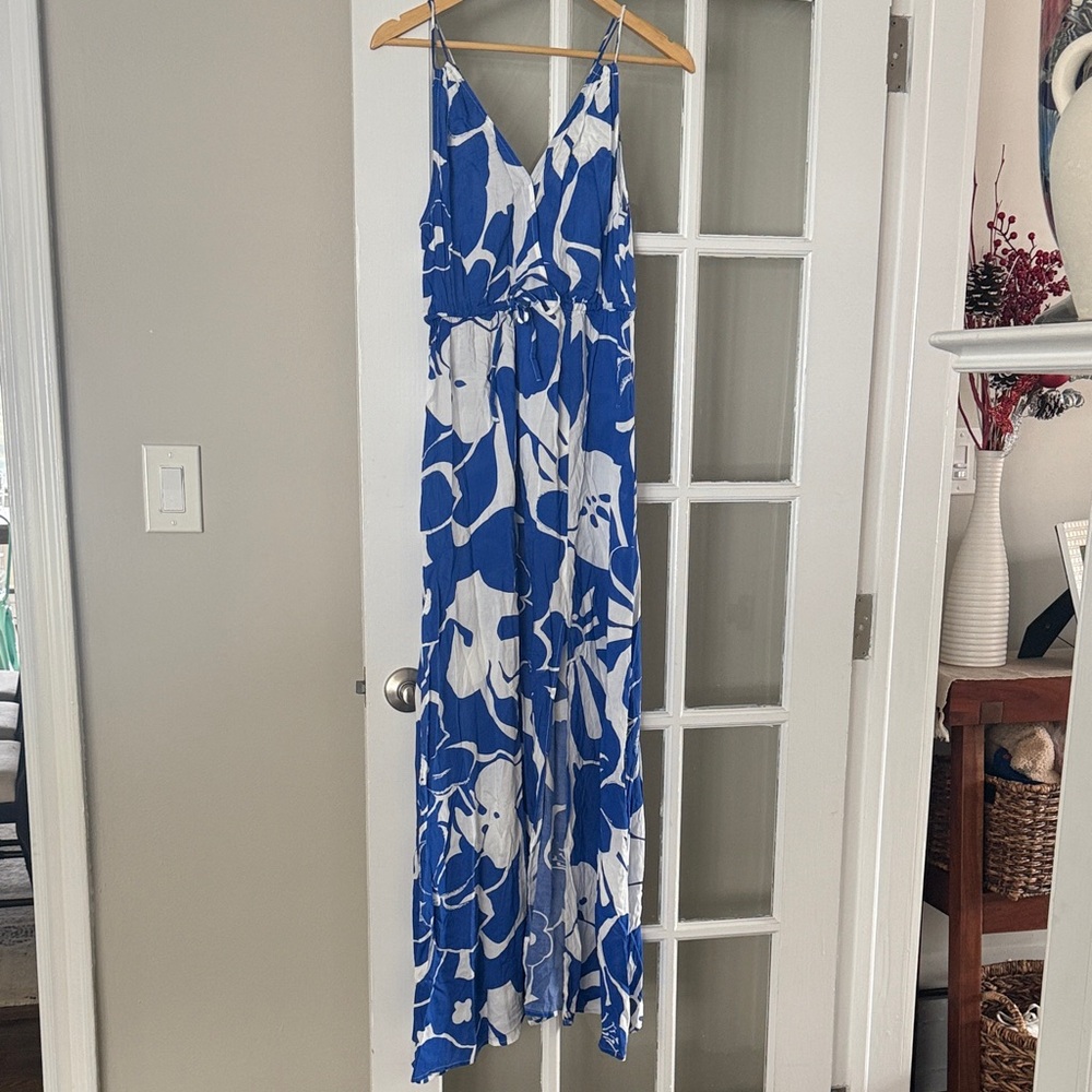 Elan Blue and White V-Neck Coverup Beach size S
